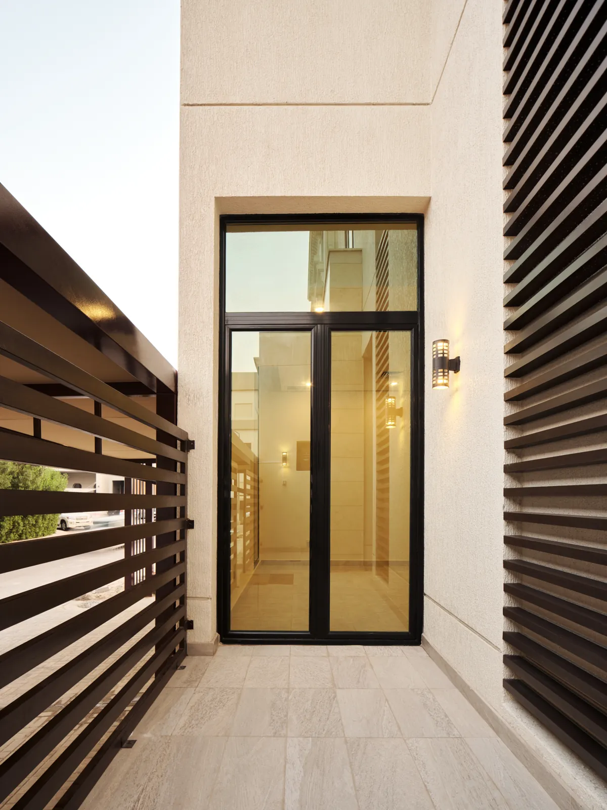 Entrance with timber screens