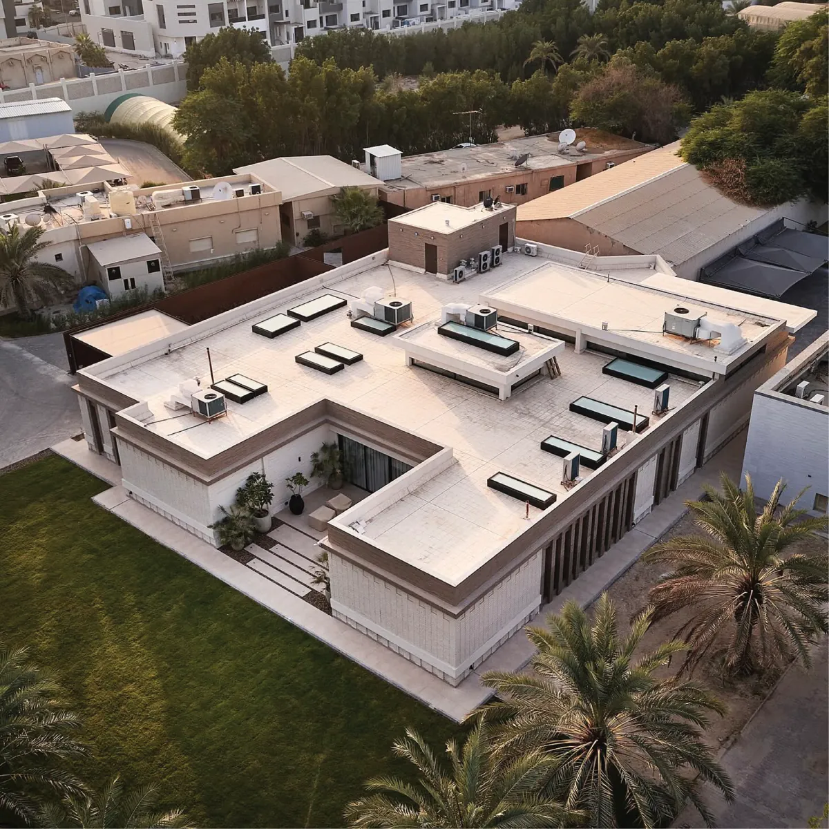 Aerial view of the completed villa