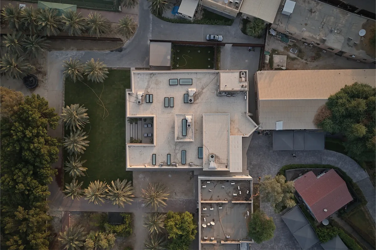 Top-down aerial view with garden