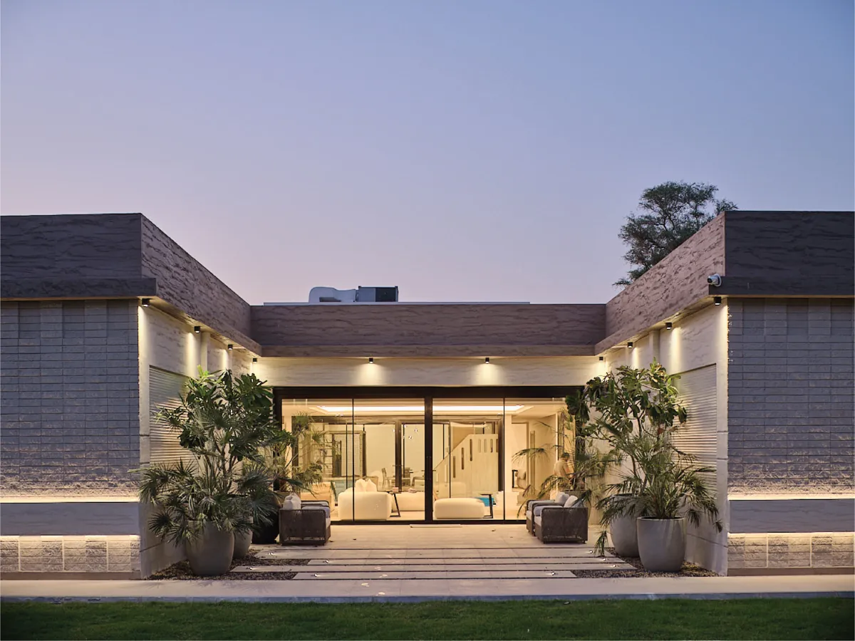 Courtyard facade at dusk