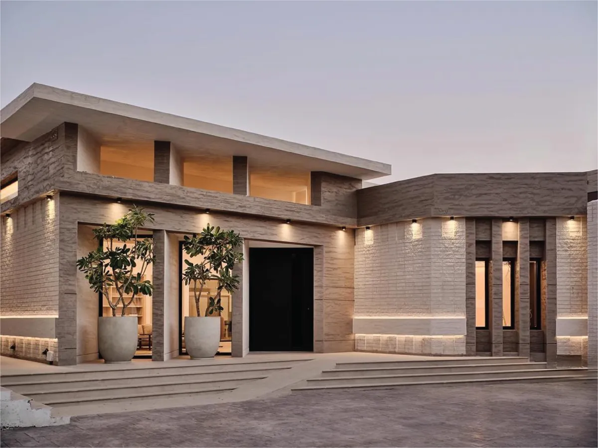 Front elevation at dusk
