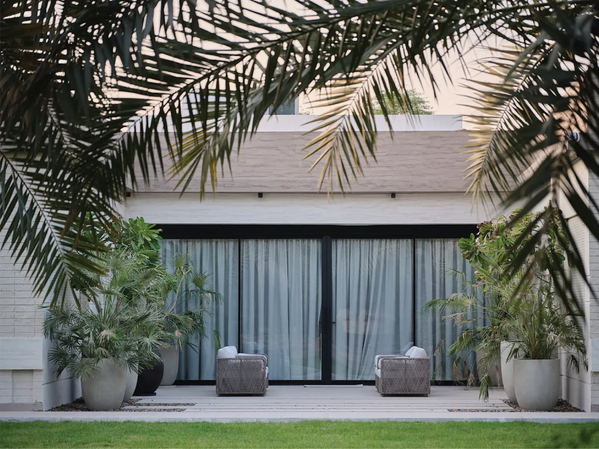 Garden elevation with full-height glazing